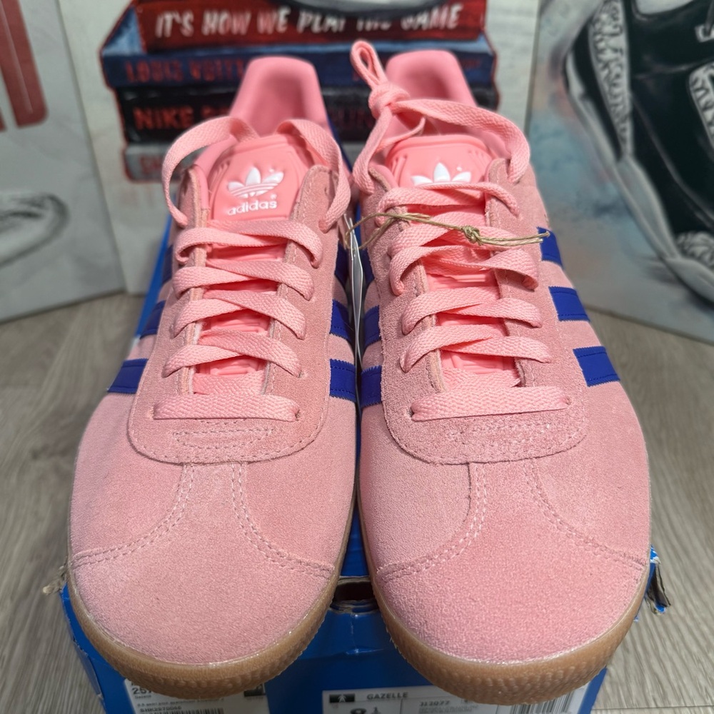 New Adidas Originals Gazelle Semi Pink Spark Lucid Blue Casual Shoes Sneaker - Picture 5 of 13